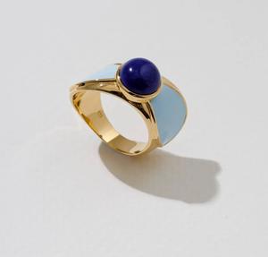 S925 14K Gold Plated <b>Chunky</b> Design Blue Enamel Lapis <b>Ring</b> Customizable for Retail OEM ODM from Thailand - Product Image 1