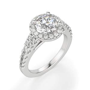 Corte Redondo Diamante Halo Split Vástago Aniversario Para Mujer - Product Image 2