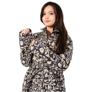 Veste matelassée en coton pour femmes, manteau d'hiver chaud à la mode avec col montant respirant imprimé de fleurs pour l'automne - Product Image 6