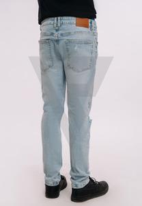 Pantalon en jean éco-responsable gris clair délavé avec patchwork et logo personnalisé, coupe droite mi-haute, effet vieilli, pour homme – Collection 2025 – Grande Vente - Product Image 5