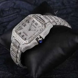 Reloj de Lujo MenPower de Plata de Ley 925 con Diamantes Blancos, Diseño Cuadrado Audaz, Estilo Moderno con Correa de Oro Blanco y Esfera de Cristal - Product Image 4