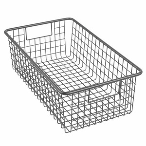 High Quality <b>Black</b> Coated Metal Wire Mesh <b>Basket</b> Rectangle Home Kitchen Utensil <b>Storage</b> <b>with</b> Folding Feature Made in India - Product Image 2