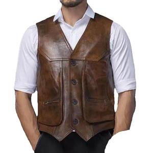 Gilet de moto en cuir de vachette véritable pour hommes grand gilet en cuir de vachette véritable respirant sans manches veste d'hiver pour motards - Product Image 2