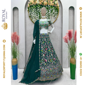 Présentation de la nouvelle lourde fausse Georgette Lehenga Choli avec fil de travail Dupatta - Product Image 1