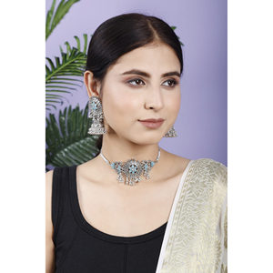 GS SkyBlue Fine Jewelry Set Round Center Flower <b>Choker</b> with Pearl and Diamond Stainless Steel for Wedding Party Engagement - Product Image 2