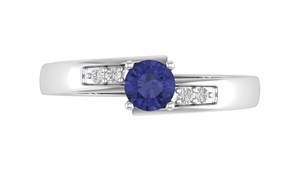 Anello di Fidanzamento Classico con Tanzanite Naturale Taglio Rotondo 4,5mm e Topazio Bianco, Gioiello Raffinato per Donne - Product Image 4