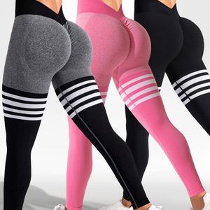 Leggings de sport rayés pour femmes, pantalons de yoga, couleur unie, séchage rapide, course à pied, pantalon de yoga pour femme, lifting des hanches - Product Image 1
