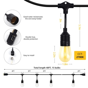 Alta calidad <span class=keywords><strong>48FT</strong></span> 15 piezas bombillas grado comercial jardín Patio luz 110V S14 Cadena de luz LED festón luces al aire libre - Product Image 5