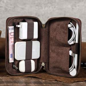 Pochette organisateur de câbles en cuir de luxe, étanche et antichoc, pour chargeurs USB, écouteurs, usage quotidien, voyage, bureau, personnalisable OEM - Product Image 3