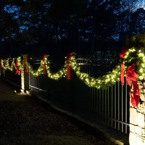 9 'x 14 "红杉预装商用发光二极管圣诞花环，100暖白光漂亮装饰发光二极管灯