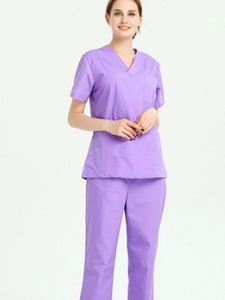 Botón frontal con apertura de botón lateral, uniforme de enfermera, verano, manga corta, salón de belleza, cuidado de la piel para mujeres, dos colores, trabajo en general - Product Image 4