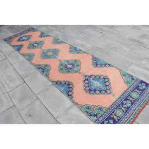 Tapis 3x11,8 pieds, tapis turc vintage, tapis en laine bleue - Product Image 2
