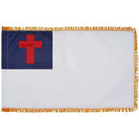 Drapeau chrétien durable de 3x5 pieds avec franges dorées, fabriqué aux États-Unis, croix brodée, bannière suspendue, manchon de mât cousu