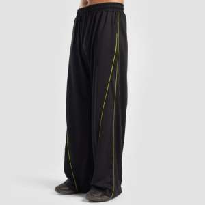 FlowLine High Waist <b>Work</b> Trousers <b>Black</b> with Neon Green Size 5XL Lightweight Straight Pattern with Zipper Decoration Man <b>Pants</b> - Product Image 2