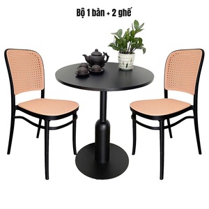 Modern Round Coffee Table and 2 Rattan-Look <b>Plastic</b> <b>Chairs</b> Combo CBCF222 Design - Product Image 5