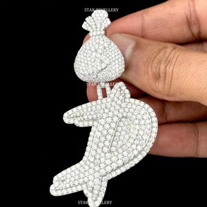 Colgante de Oro 10K con Diamantes Naturales Redondos de Corte Brillante, Letra Inicial Personalizada, Estilo Hip Hop, Joyería Unisex - Product Image 1