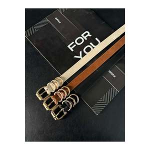 Ceinture fine pour femme à boucle carrée, ceinture de taille, ceinture pour robe, ceinture pour jupe, ceinture pour pantalon - Noir-brun-beige - Product Image 3