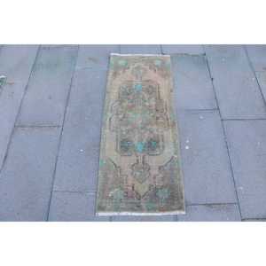 Vintage Turkish Rug, 1.3x3.3 ft Rug, <b>Brown</b> Camouflage <b>Wool</b> Rug - Product Image 1