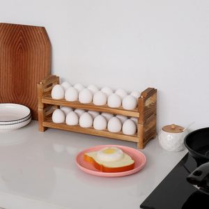 Porte-oeufs en bois comptoir plateaux de rangement empilables pour 24 oeufs frais farcis organisateur rustique cuisine décoration - Product Image 6