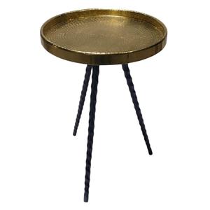 Table ronde en aluminium avec gaufrage et fond Table basse ou d'appoint ronde à trois pieds en métal fini or pour meubles de maison - Product Image 4