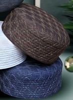 Topi Muslim Arkan Kufi Logo Kustom Bahan Polyester untuk Pernikahan dan Sholat, Ringan, Buatan Tangan, Motif Geometris, Aksesoris Sederhana untuk Pria