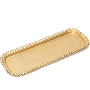 Plato de Metal dorado martillado de lujo, bandeja decorativa elegante para servir, borde de cuentas Rectangular hecho a mano, nuevo centro de mesa - Product Image 5