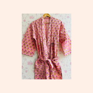 Bata de algodón estampada a mano para dama de honor, kimono de algodón para ella - Product Image 2