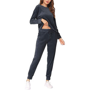 Vêtement de sport en velours pour femmes en gros, ensemble de survêtement en coton 2 pièces, manches longues, tenue de sport, survêtement en velours pour filles - Product Image 6