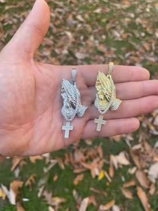 MOISSANITE Praying Hands Rosario Joyería fina Colgantes y dijes Plata de Ley 925 Iced Out Rodium, PASSES DIAMOND Tester - Product Image 3