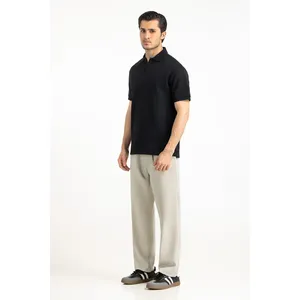 Polo de Punto Sólido de Corte Regular para Hombre, Manga Corta con Spandex, Cuello Bordado, Ropa de Golf Cómoda e Informal - Product Image 3