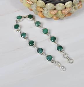 Haut de gamme personnalisé bijoux de luxe Bracelet Bracelet fin coupe ronde pierre naturelle Vintage émeraude argent 925 dames Bracelets - Product Image 3