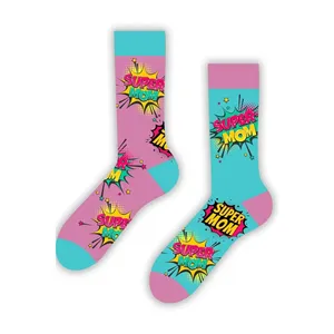 Super Mom Pattern Colorful Silk <b>Socks</b> Breathable Knitted Embroidery Print Custom Logo One Size Fits Daily Use - Product Image 1