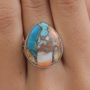 Anillo giratorio de turquesa de piedras preciosas hechas a mano de Plata de Ley 925, anillo de joyería fina de regalo de boda de diseñador Natural de alta calidad 925 - Product Image 3