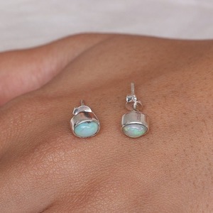 925 Solid <b>Silver</b> Classical <b>Stud</b> Earrings Jewelry for Women 925 Sterling <b>Silver</b> Opal Gemstone Boho Style Handmade Earrings Gift - Product Image 3