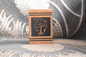 Urna de cremación de diseño de madera de árbol de la vida urnas de cremación de recuerdo conmemorativo grabadas para cenizas humanas - Product Image 6