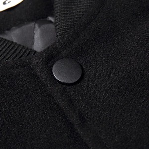 เครื่องแบบทีมโรงเรียนเสื้อแจ็คเก็ตเบสบอลแขนหนังแท้สีดำเสื้อโค้ทตัวอักษรสำหรับนักศึกษาฤดูใบไม้ผลิฤดูหนาว - Product Image 4