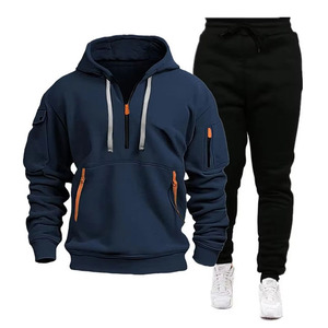 Conjunto de sudadera deportiva de otoño-invierno para adultos Estilo de carga Conjunto de chándal con capucha con cremallera multibolsillo Pantalones de chándal y Sudadera con capucha - Product Image 5