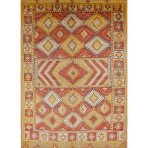 Alfombras de Lana Geométricas 3D de Estilo Clásico Nuray, Anudadas a Mano en Rojo y Naranja para Decoración de Sala de Estar, Modelo Pae-141 - Product Image 1