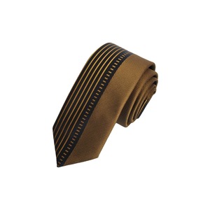 Corbata delgada de moda delgada con corte de panel especial negro a rayas de cobre dorado - Product Image 2