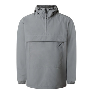 Pull noir de haute qualité de couleur grise sur mesure Veste brise-vent à capuche avec demi-fermeture éclair Veste coupe-vent personnalisée pour hommes - Product Image 1