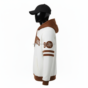 Haute qualité 380GSM hommes pull à capuche lourd polaire tissu doux brossé intérieur blanc marron Logo personnalisé impression basiques à capuche - Product Image 5