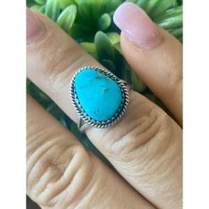 Kingman <b>Turquoise</b> Sterling Silver <b>Ring</b> Size 5.75-Navajo Handmade Fine Jewelry - Product Image 2