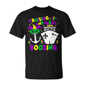 T-shirt Cruising And Boozing Mardi Gras per adulti, unisex, a maniche corte, girocollo, design per feste in famiglia - Product Image 2