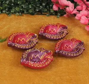 Bộ 4 Miếng Đất Sét Làm Bằng Tay Để Trang Trí Diwali Pooja Đồ Trang Trí Nhà Cửa Mitti/Đất Sét Diyas Đất Nung Đất Diya