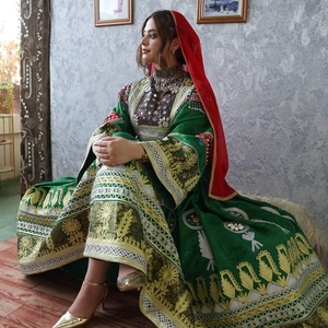 Anarkali phong cách afghani nặng Bridal DRESS trong màu xanh lá cây với dupatta handmade đẹp truyền thống Dresses trong bán buôn tỷ lệ - Product Image 1