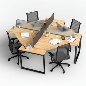 BCVP001 Contemporary Rubber Wood Cluster <b>Desk</b> for 4 <b>Foldable</b> Office Furniture with Iron Legs for Home Workspace - Product Image 1