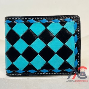 Factory Direct Wholesale Checkered Design Branded Minimalist Slim Designer Tooled Leather Bifold Men's Wallet with RFID Blocking - Product Image 1