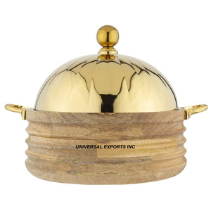 Hotpot en bois fini naturel Casserole faite à la main de qualité supérieure Meilleure vente Réchauffeur de nourriture décoratif en métal - Product Image 2