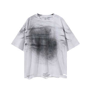 Camiseta de algodón 100% con lavado ácido para hombre, ropa de calle inspirada en el hombro caído, ajuste holgado desgastado, pantalla de seda de 220 gramos - Product Image 2