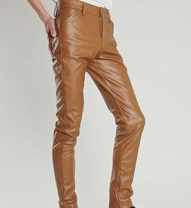 Pantalones de Cuero para Hombre, Ajustados, Brillantes, Color Marrón, Cintura Alta, Cierre de Cremallera, Novedad 2026, Venta al por Mayor - Product Image 4